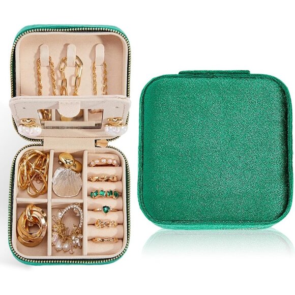 Jewelry - Travel Velvet Jewelry Box with Mirror, Mini Gifts Case for Women Girls, Small Po